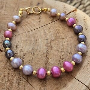 Freshwater Pearl Bracelet Pink Purple Tahitian Blush Lilac Gold Plated, New